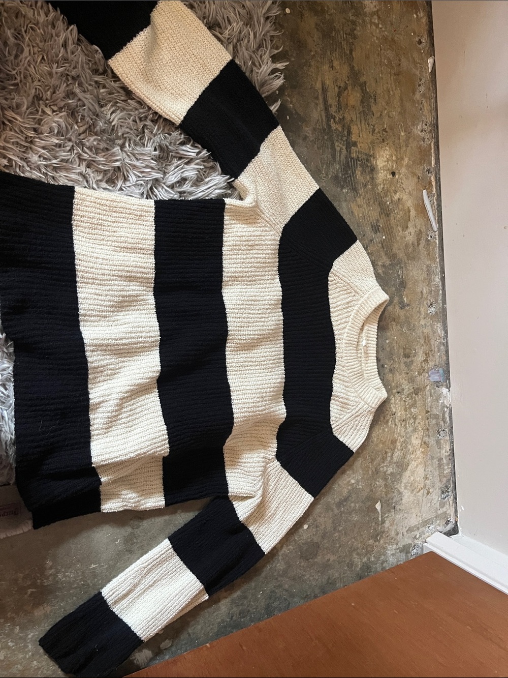 Arket Black and Cream Striped Knit Sweater